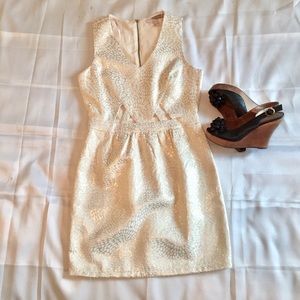 Forever 21 Cream Metallic Accents Geo-Cutout Dress